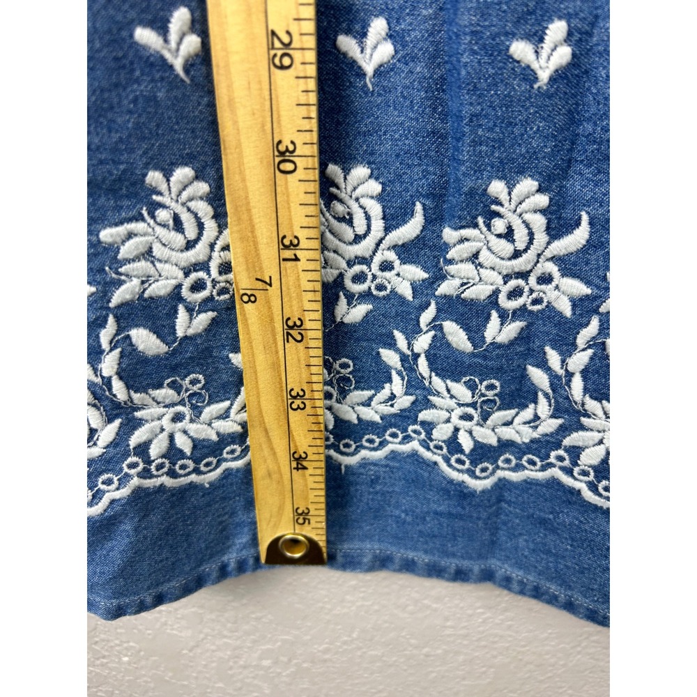 Y2K Vision Apparel Denim Embroidered Shift Dress Blue Size M/L Feminine Cottage - Picture 3 of 7